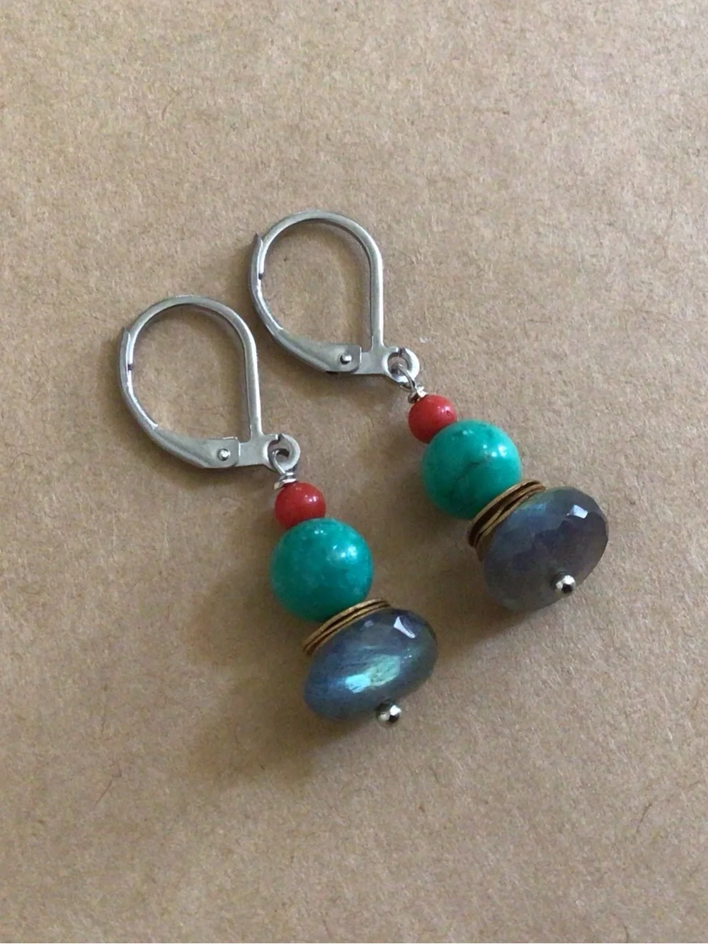 Natural Labradorite Turquoise sterling silver Earrings Sundance Charm